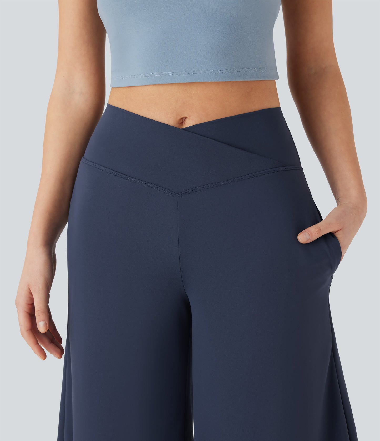 High Waisted Wide Leg Cool Touch Yoga Pedal Pusher Pants with Pockets