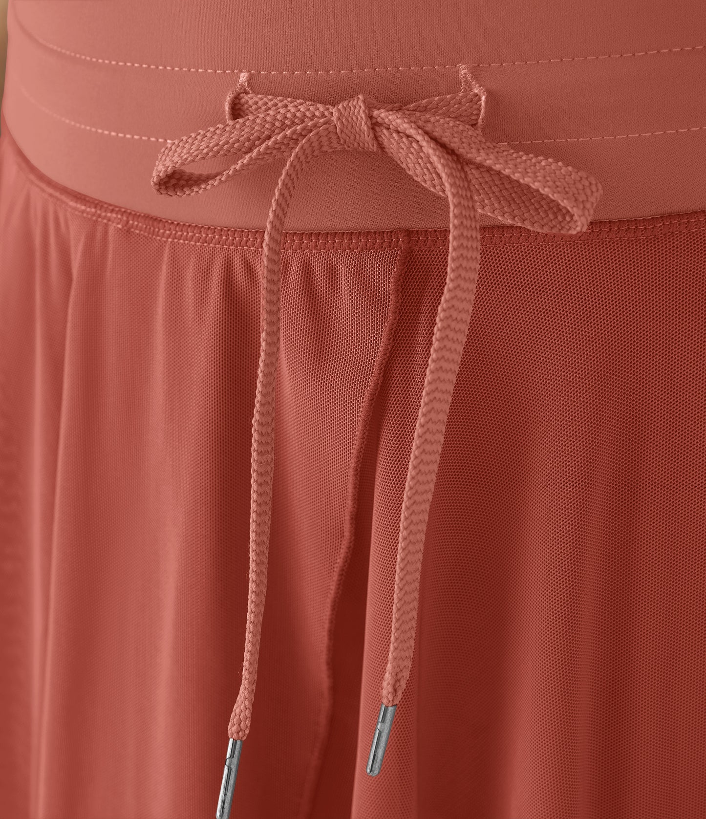 High Waisted Drawstring Contrast Mesh 2-in-1 Pocket Flowy Mini Flare Casual Skirt