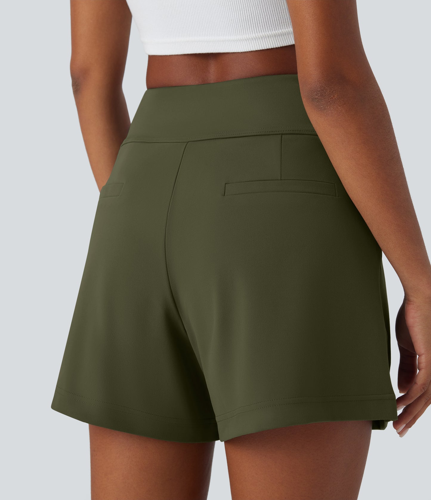 High Waisted Pocket Wide Leg Work Shorts