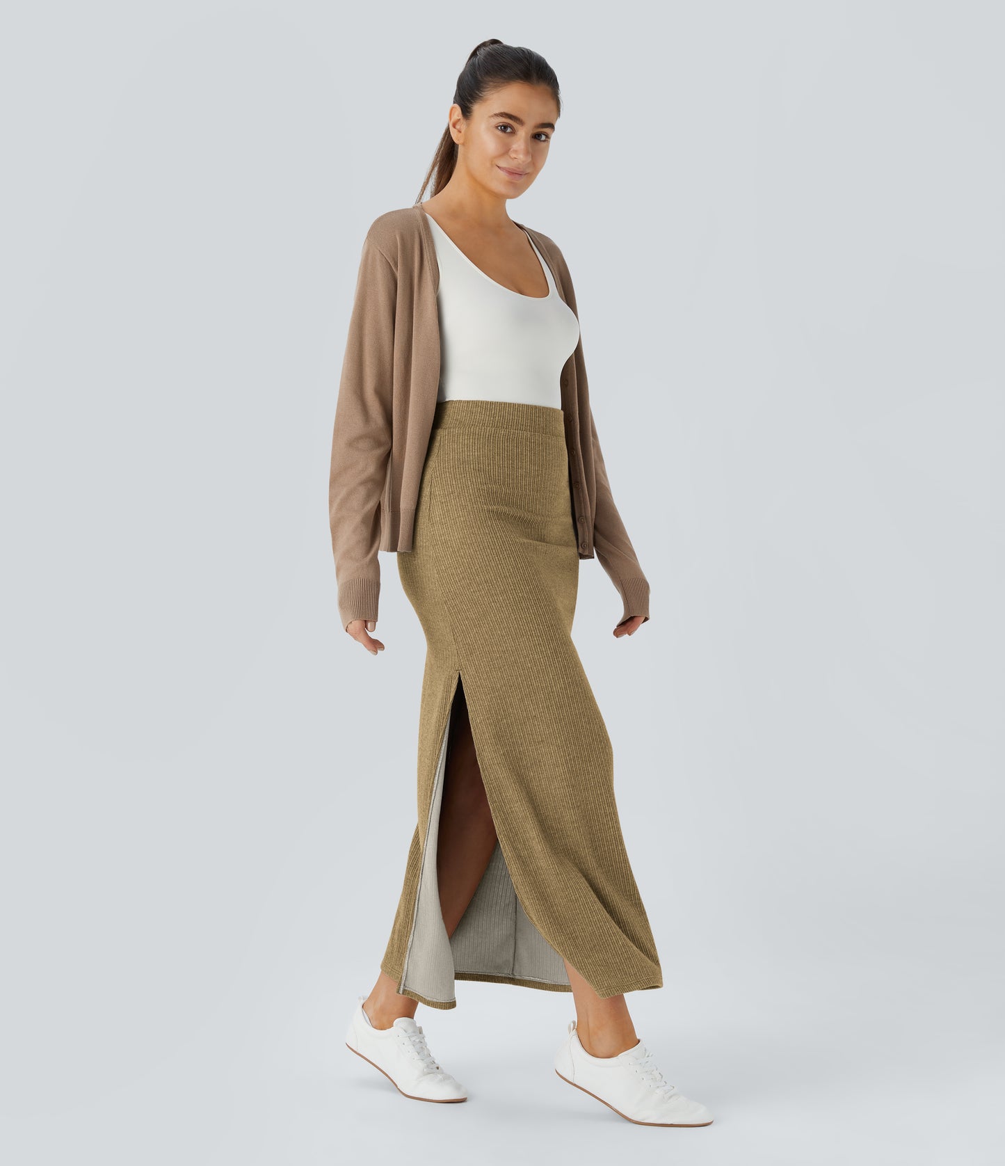 High Waisted Hem A Line Maxi Casual Skirt