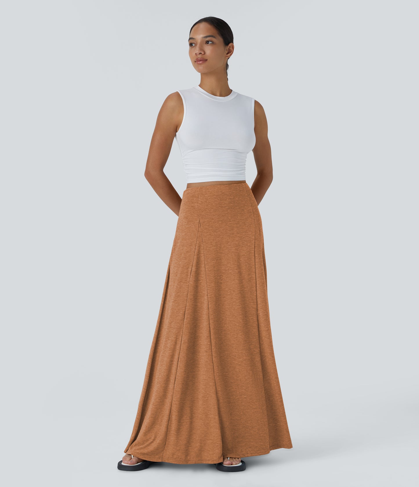 High Waisted Side Zipper Maxi Casual Flare Skirt