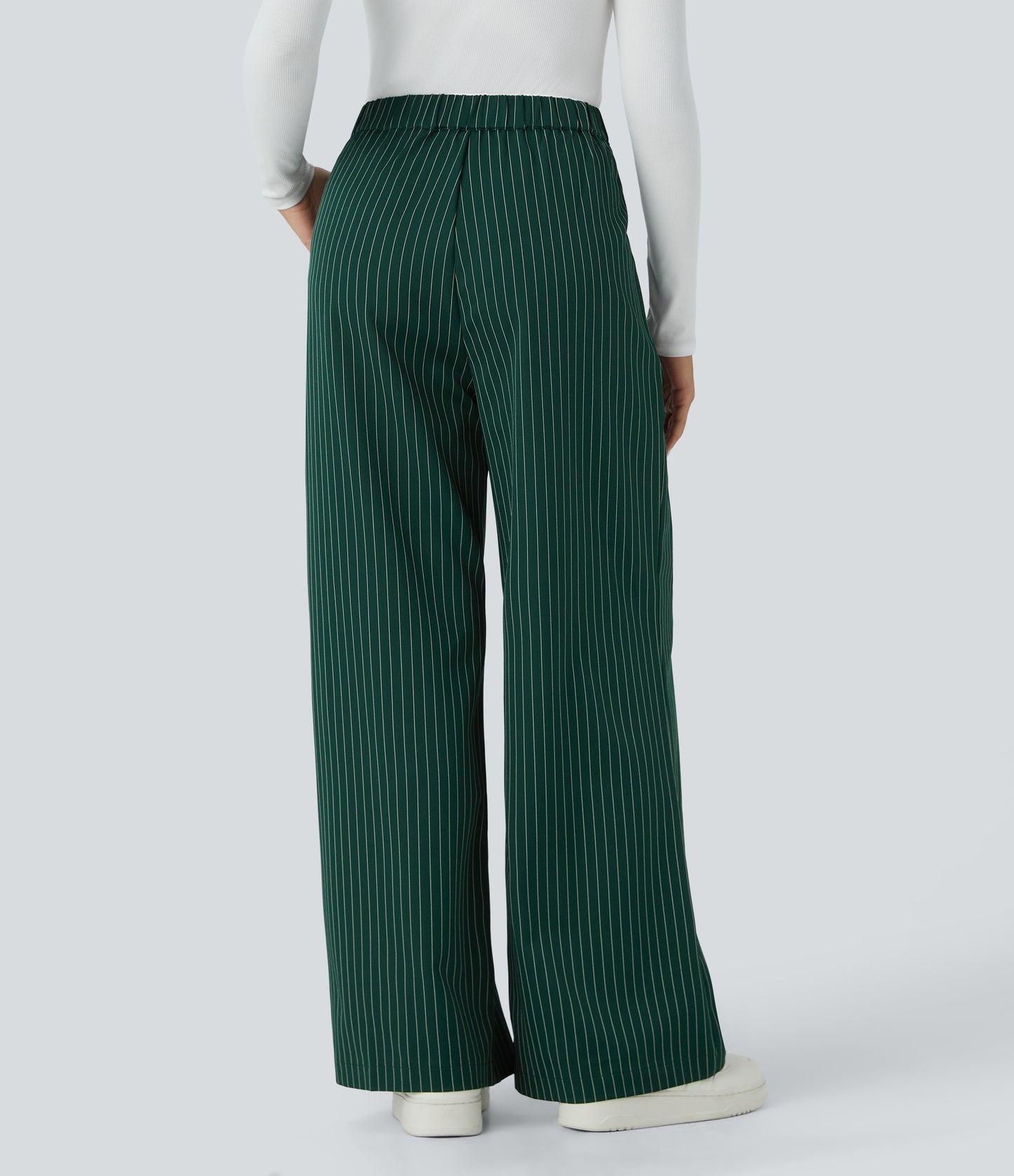 High Waisted Zipper Pocket Wide Leg Striped Work Pants