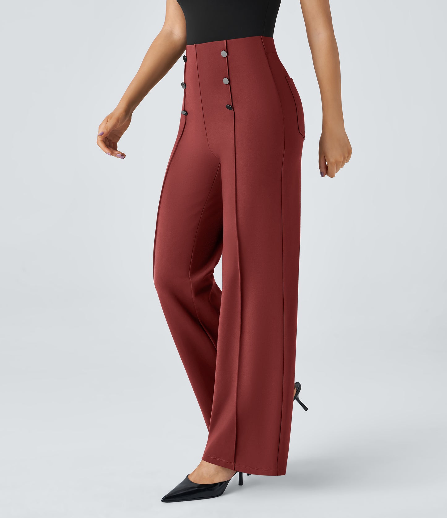 High Waisted Pocket Wide Leg Work Pants