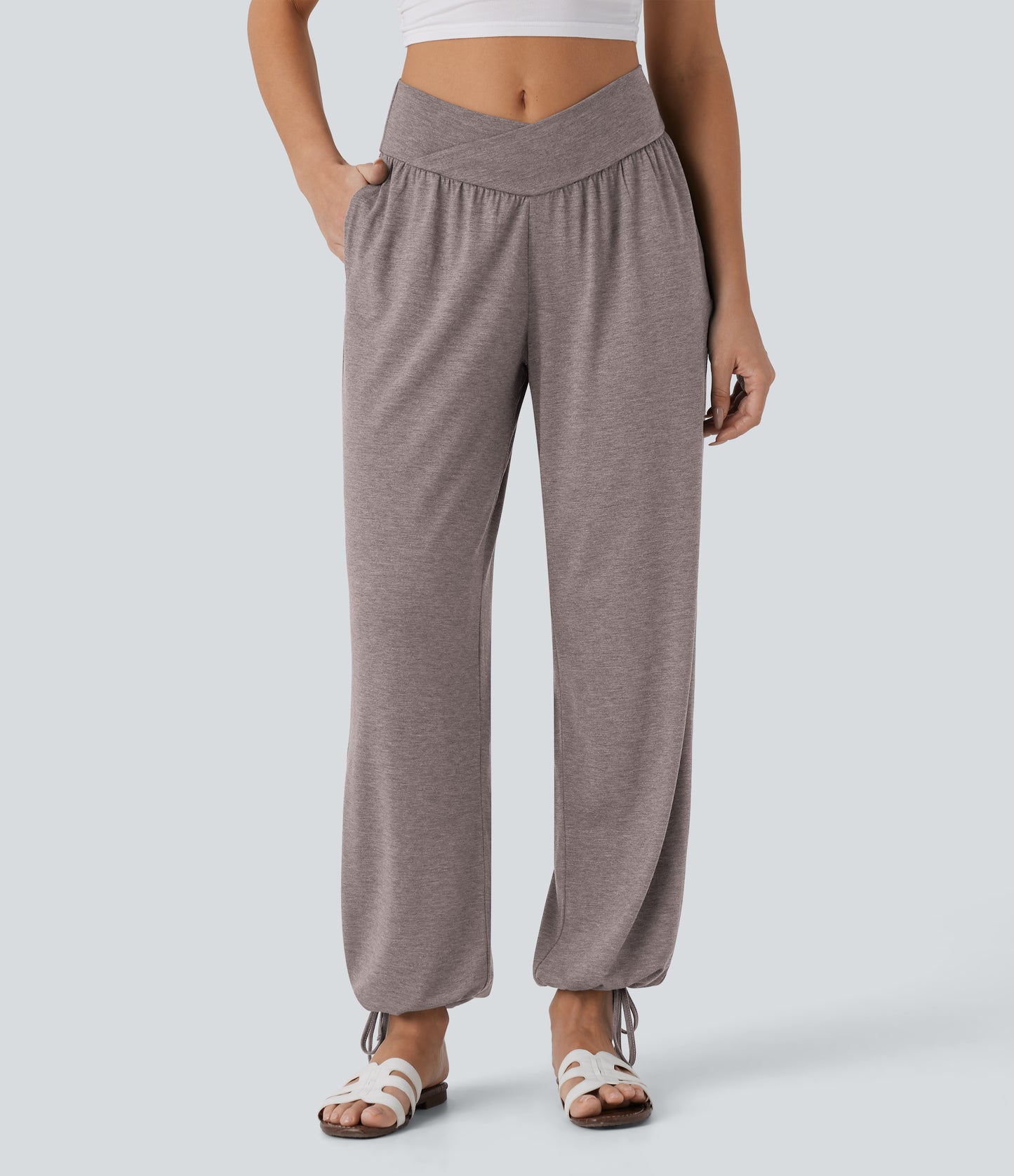 High Waisted Pocket Drawstring Casual Joggers