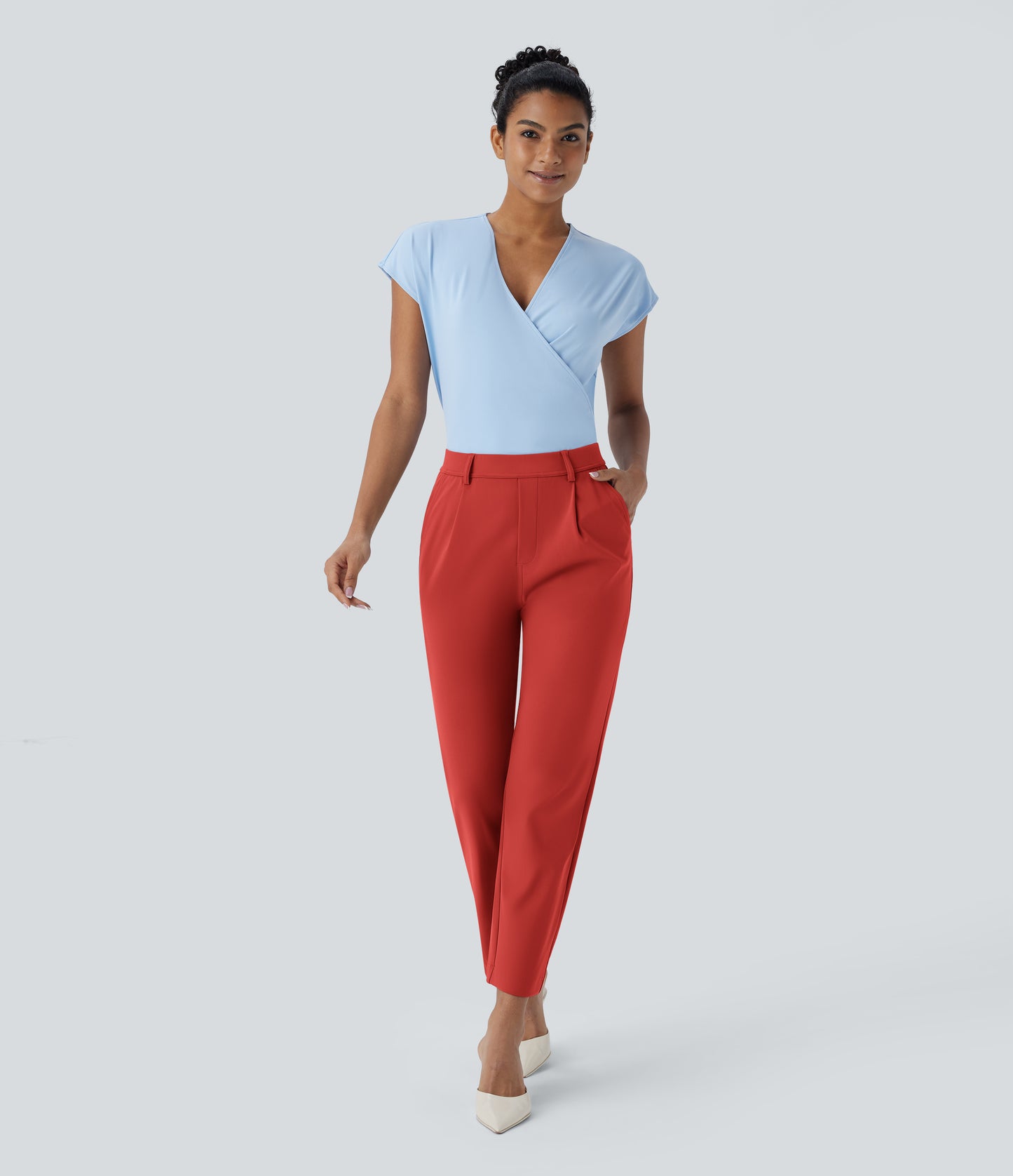 High Waisted Pocket Ankle Length Tapered Work Pants