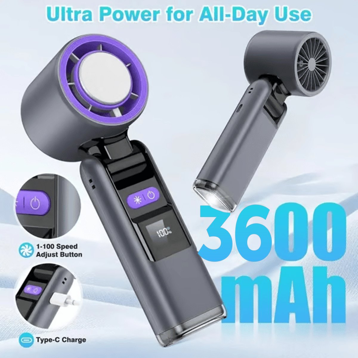 🌀Summer Hot Sale- Multifunction Portable Handheld Turbo Ice-Cooling Fan | AC-Like Gel Pad Tech❄️