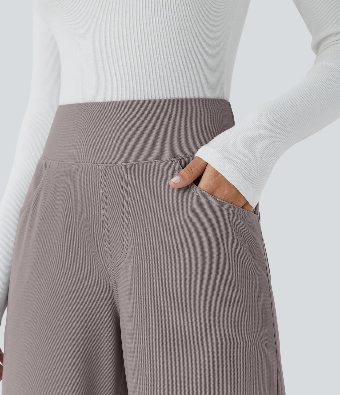 High Waisted Tummy Control Pockets Wide Leg Micro Waffle Work Pants