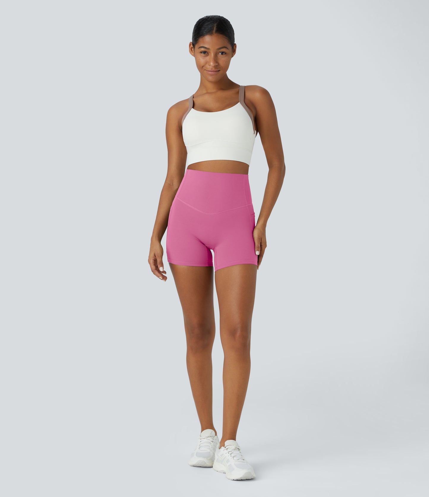 Høy midje magekontroll sidelommer formende treningsbiker shorts 12,5 cm