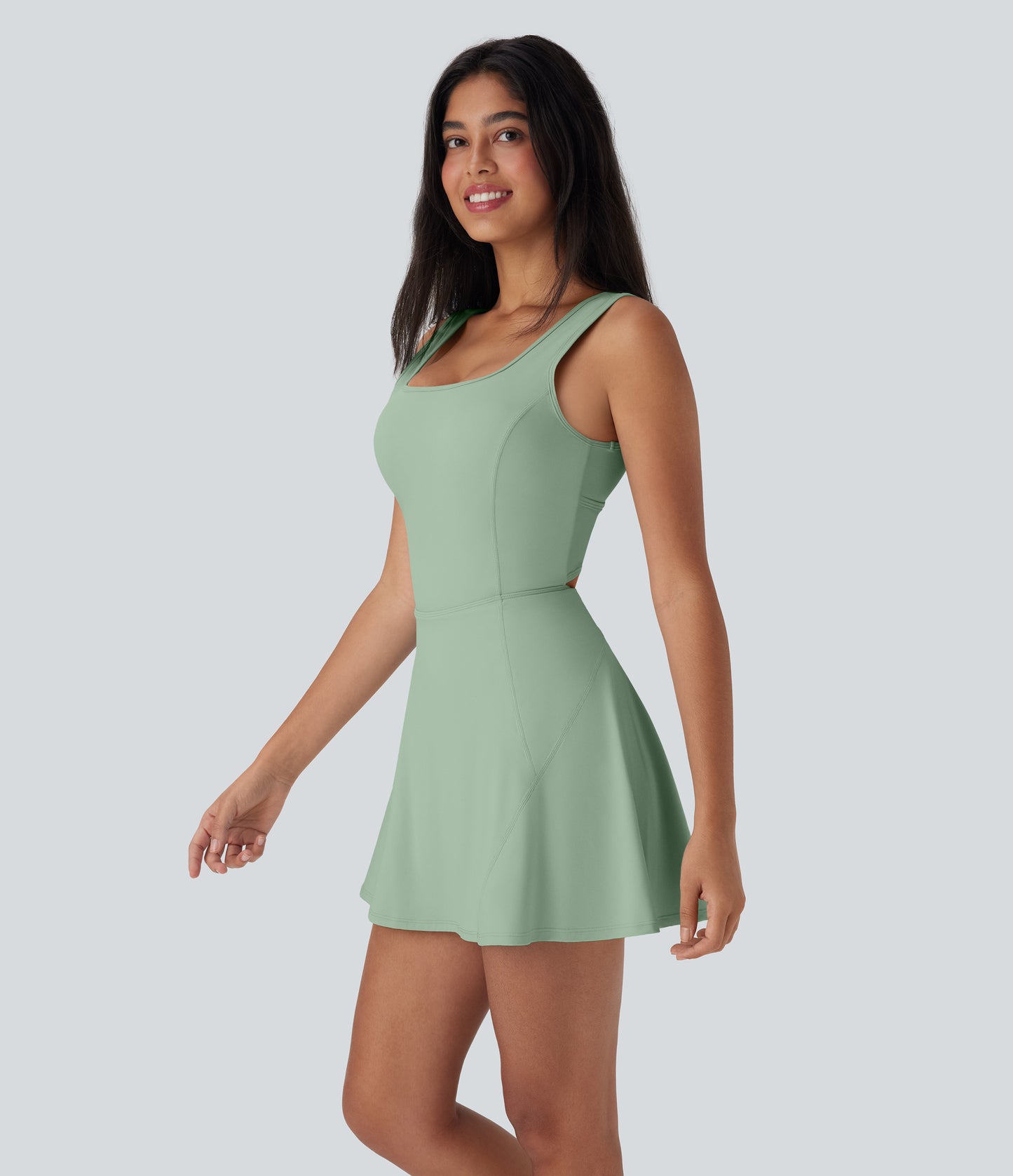 U Neck 2-in-1 Pocket Mini Cool Touch Dance Active Dress-Easy Peezy
