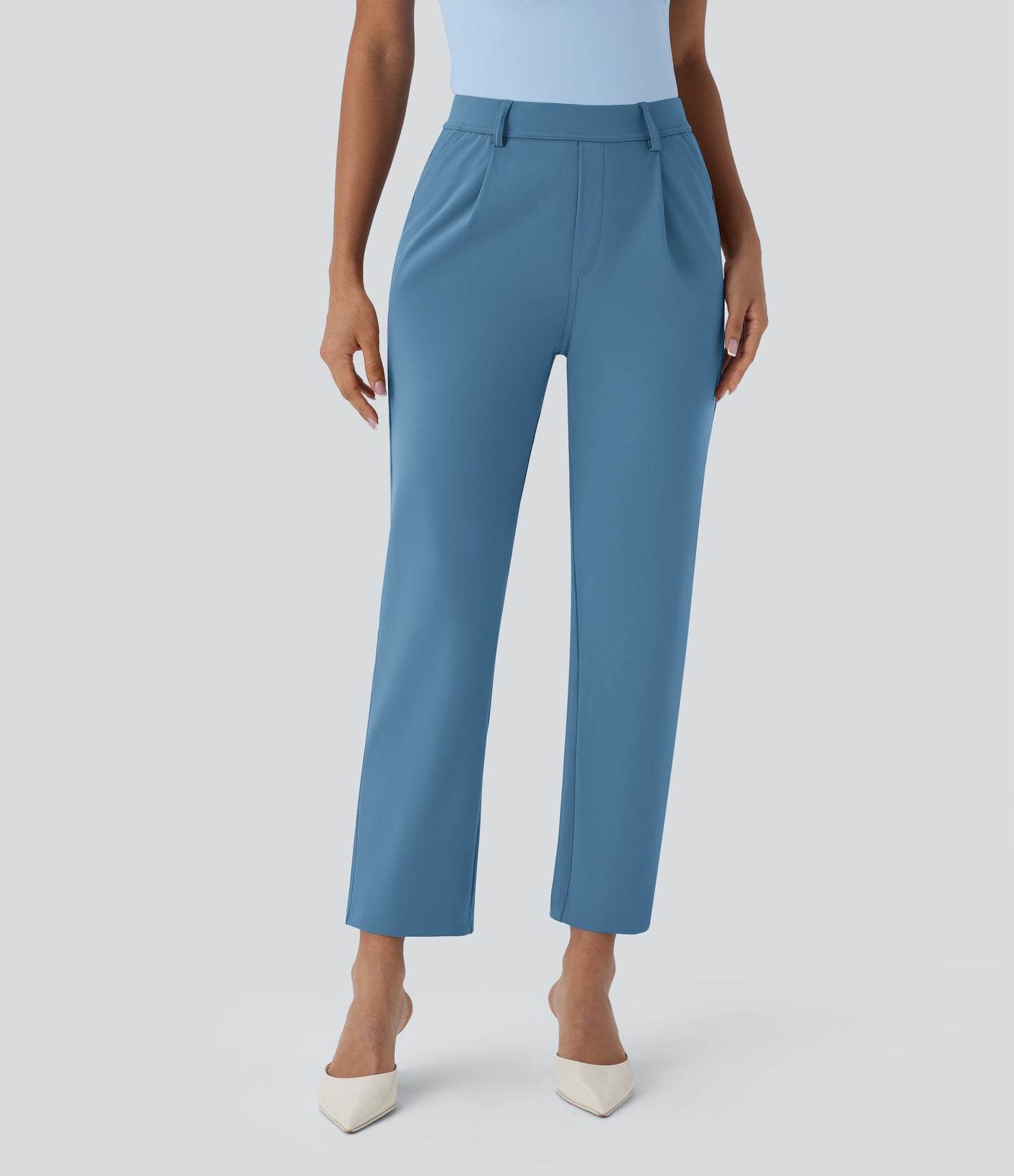 High Waisted Pocket Ankle Length Tapered Work Pants