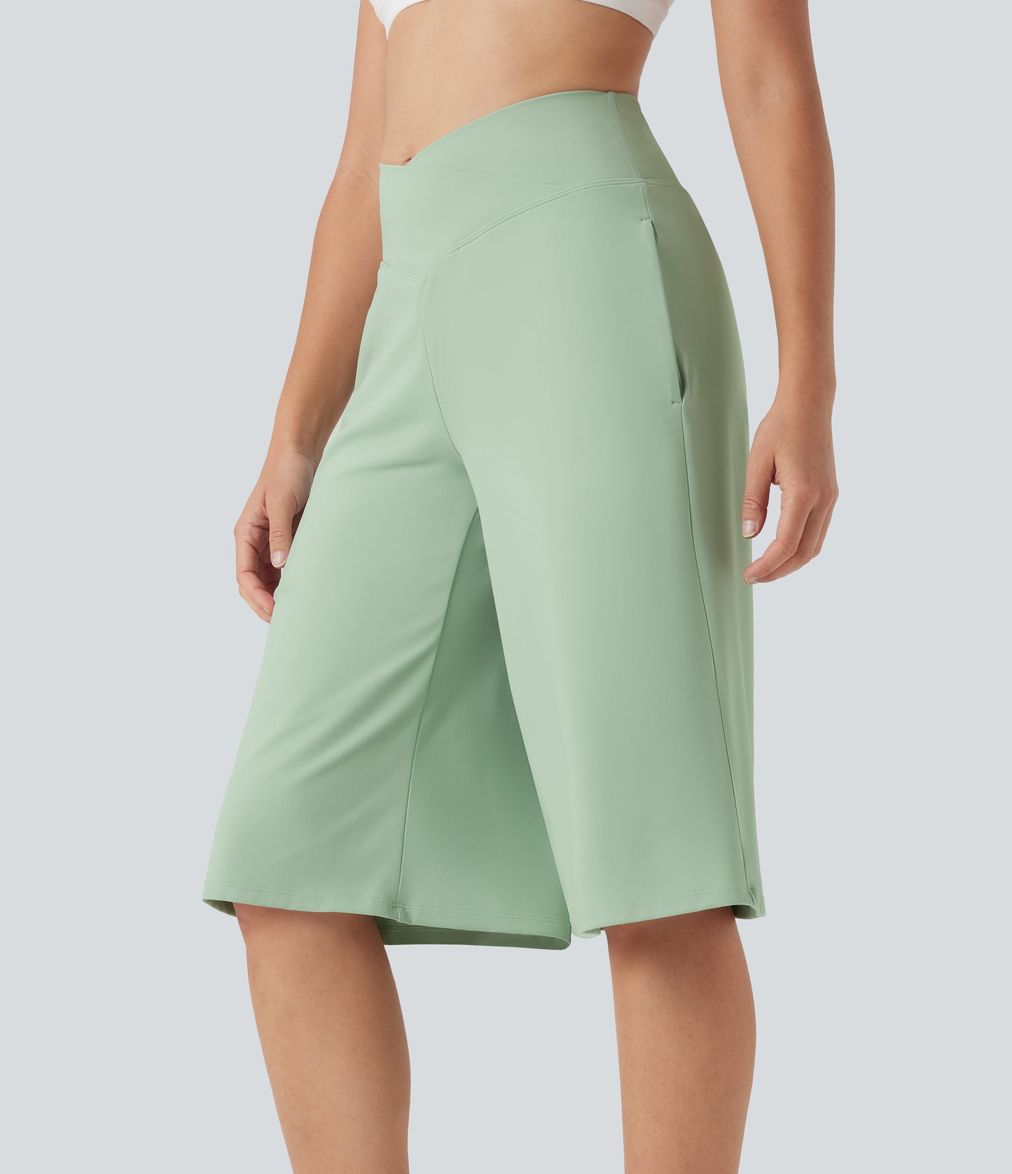 High Waisted Wide Leg Cool Touch Yoga Pedal Pusher Pants with Pockets