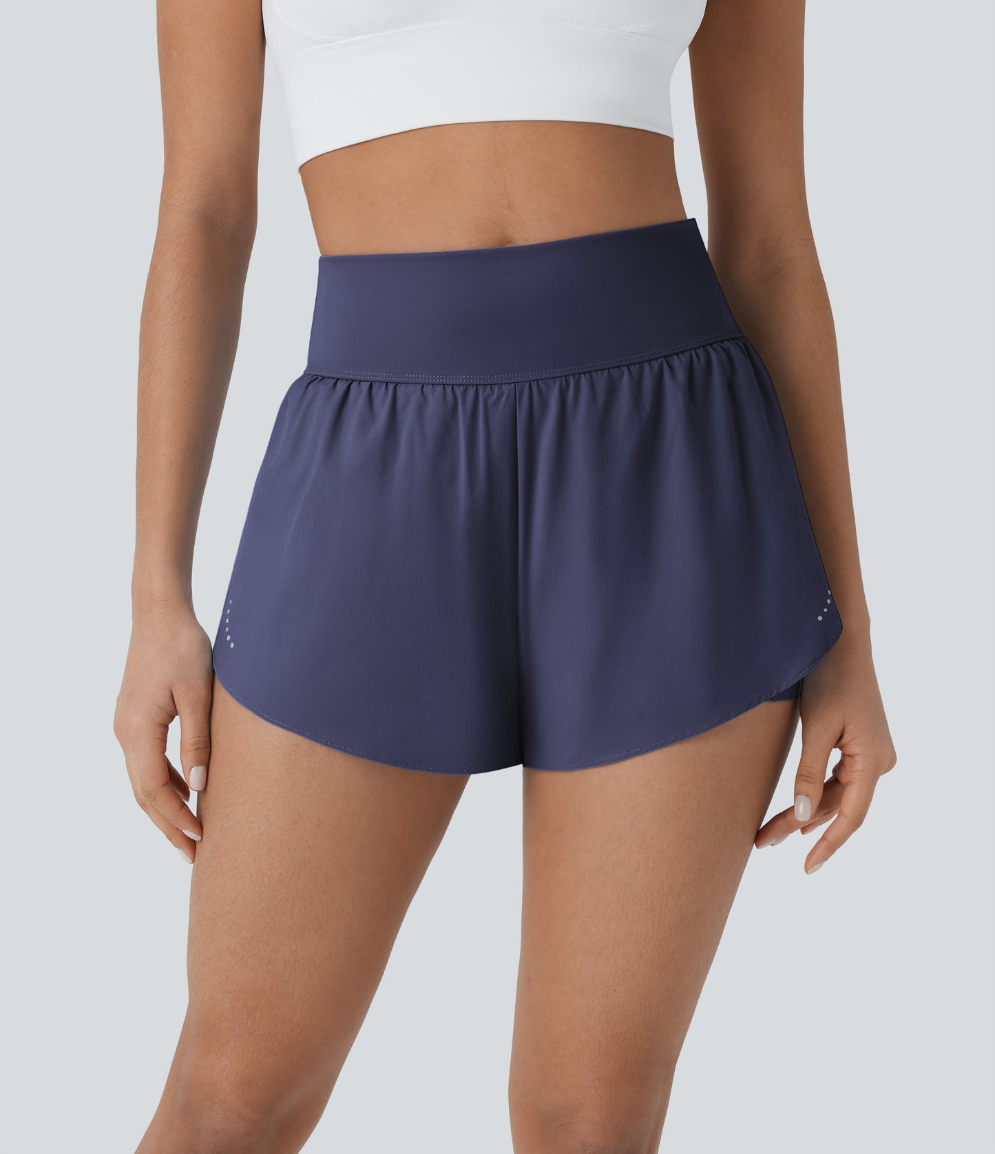Short de course 2 en 1 à taille haute et points réfléchissants QuickDry, ourlet croisé, poches