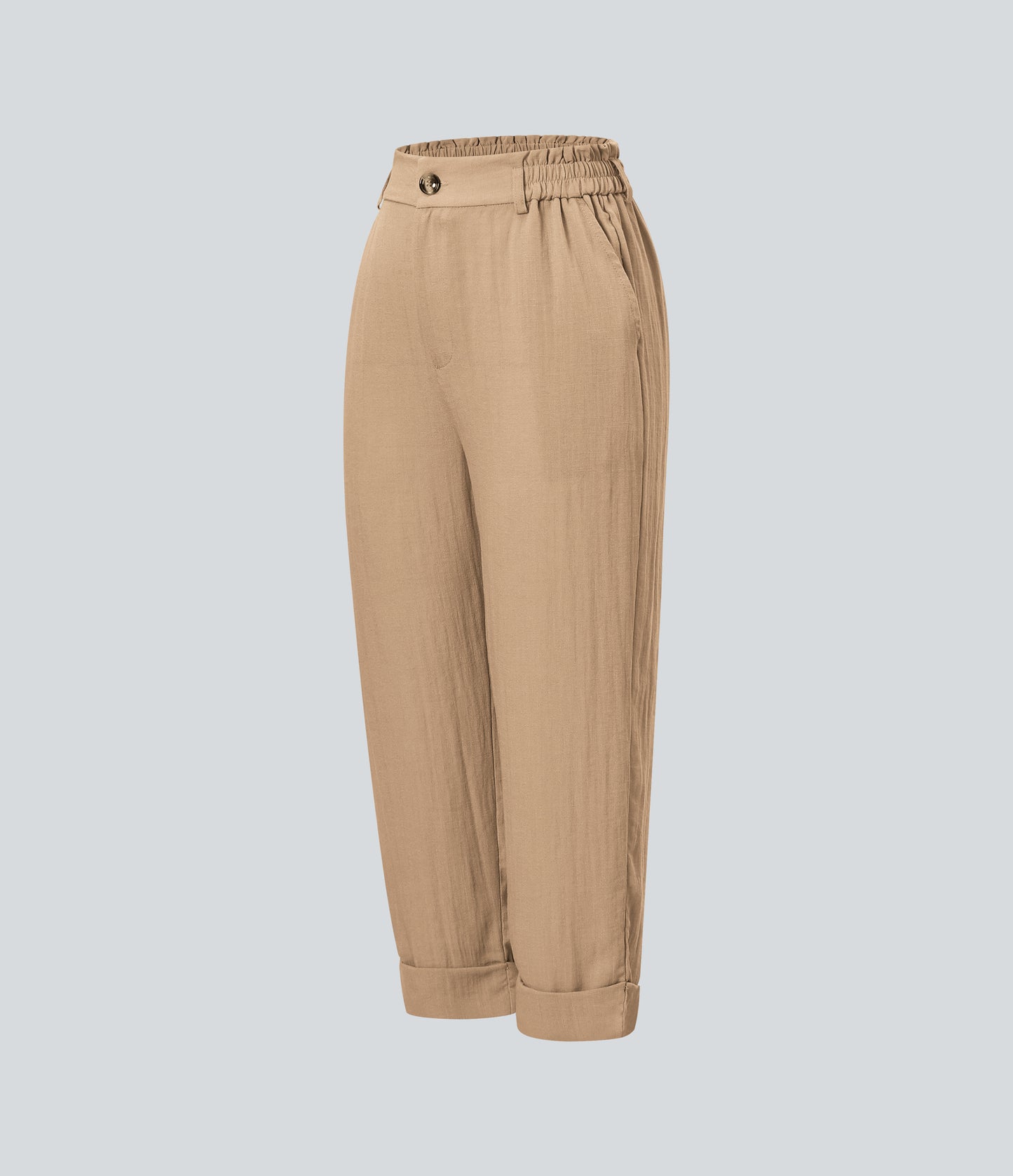 High Waisted Zipper Pocket Capri Linen-Feel Pants