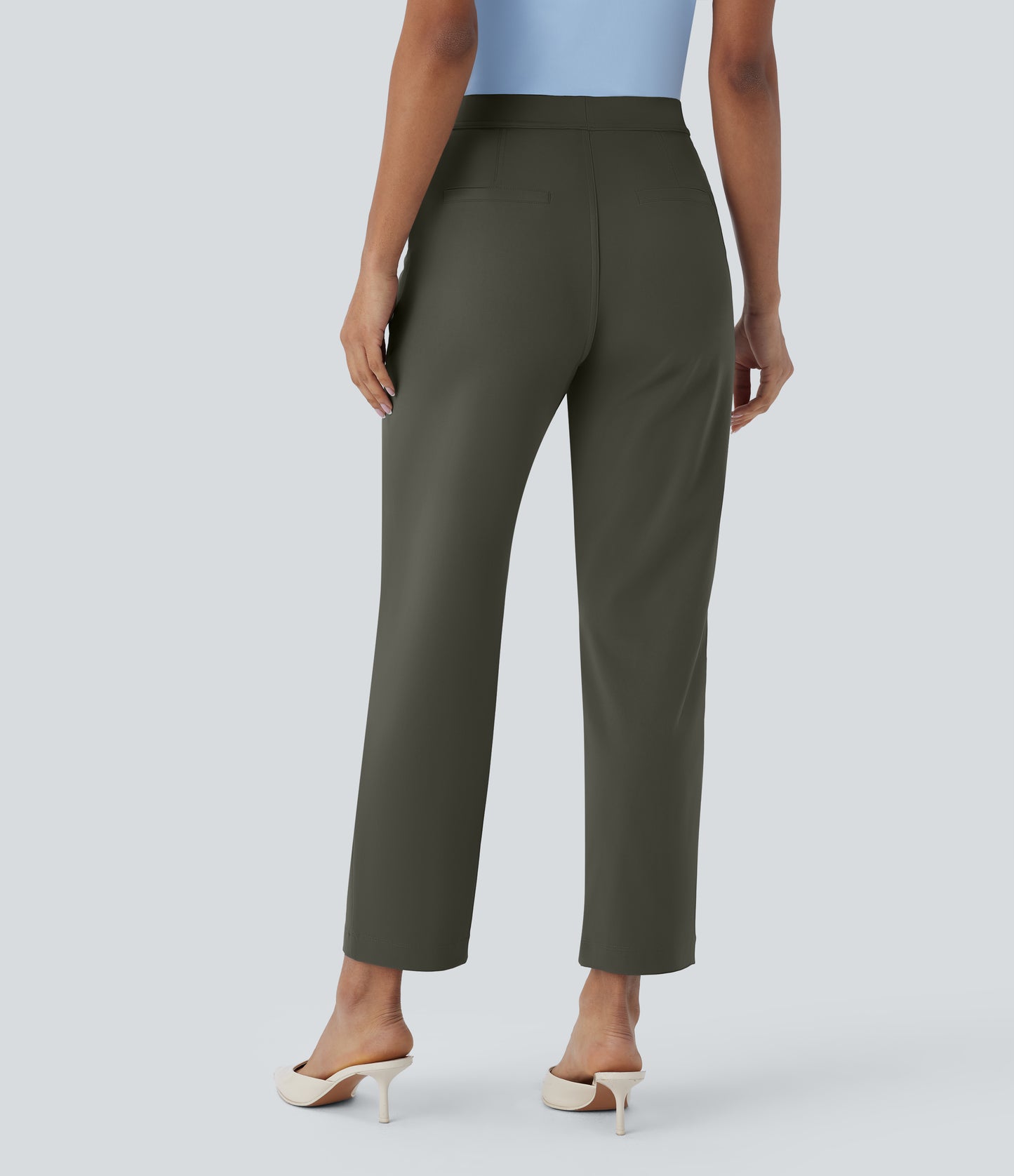 High Waisted Pocket Ankle Length Tapered Work Pants