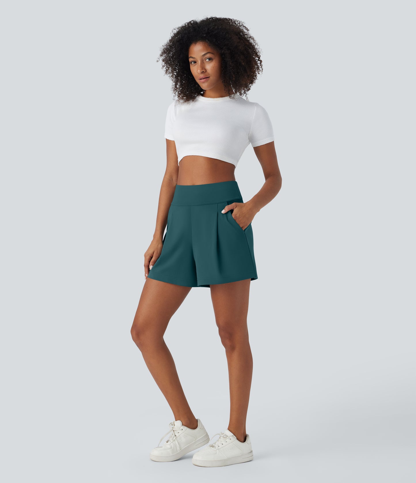 High Waisted Pocket Wide Leg Work Shorts