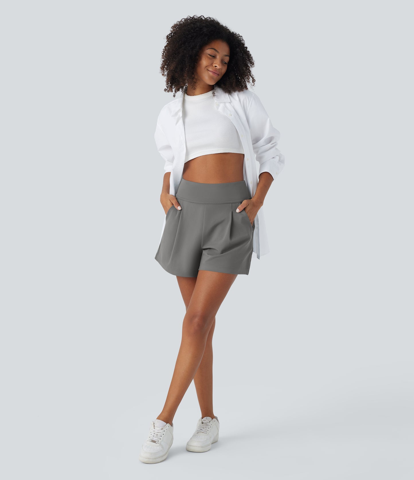 High Waisted Pocket Wide Leg Work Shorts