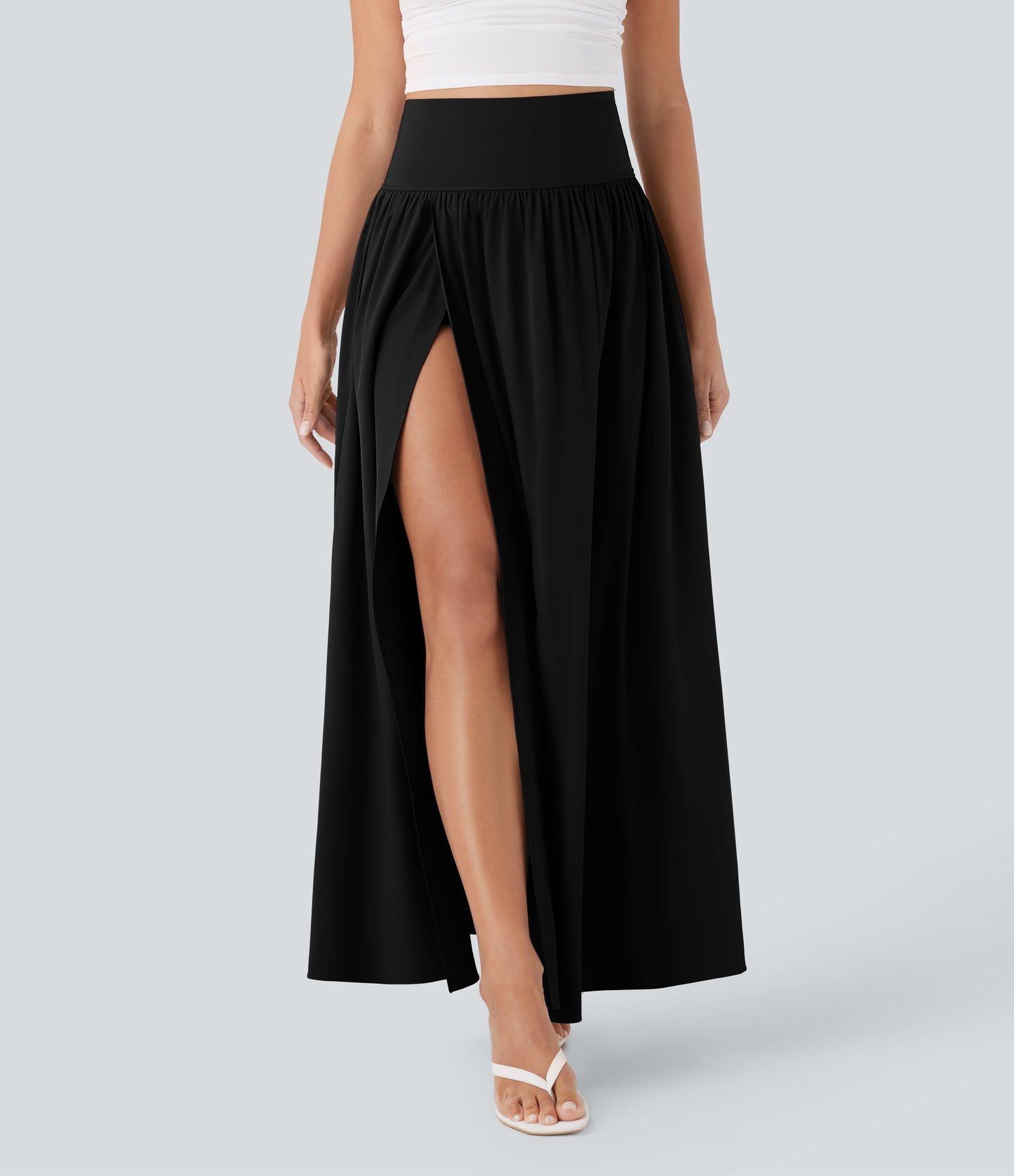High Waisted Tummy Control 2-in-1 Flowy Quick Dry Maxi Skirt