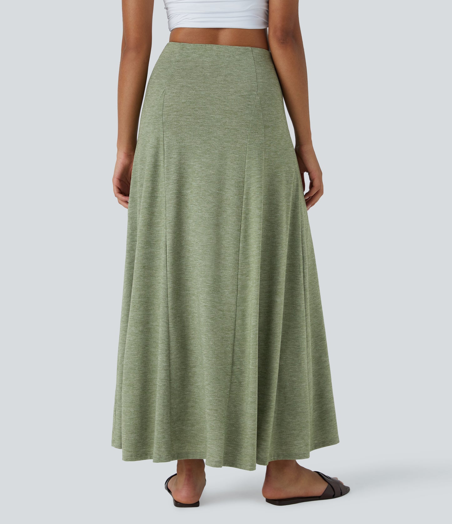 High Waisted Side Zipper Maxi Casual Flare Skirt