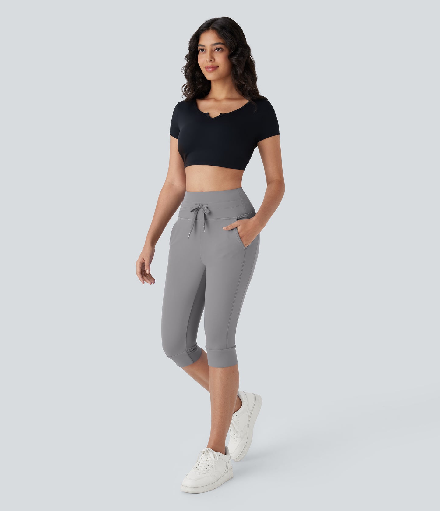 High Waisted Drawstring Pocket Yoga Pedal Pusher Joggers