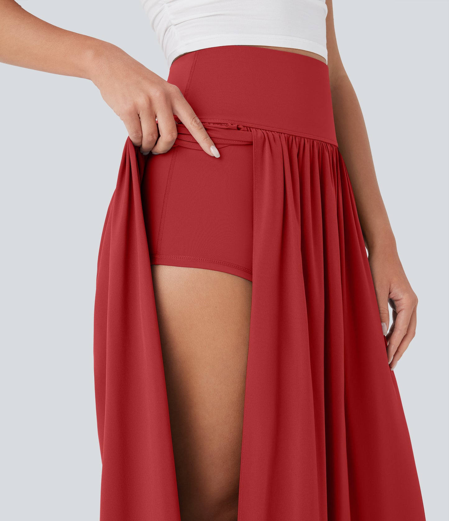 High Waisted Tummy Control 2-in-1 Flowy Quick Dry Maxi Skirt