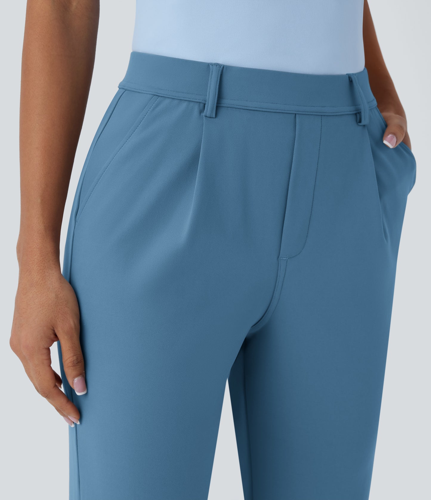 High Waisted Pocket Ankle Length Tapered Work Pants