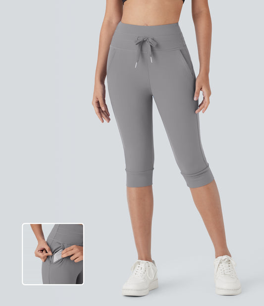 High Waisted Drawstring Pocket Yoga Pedal Pusher Joggers
