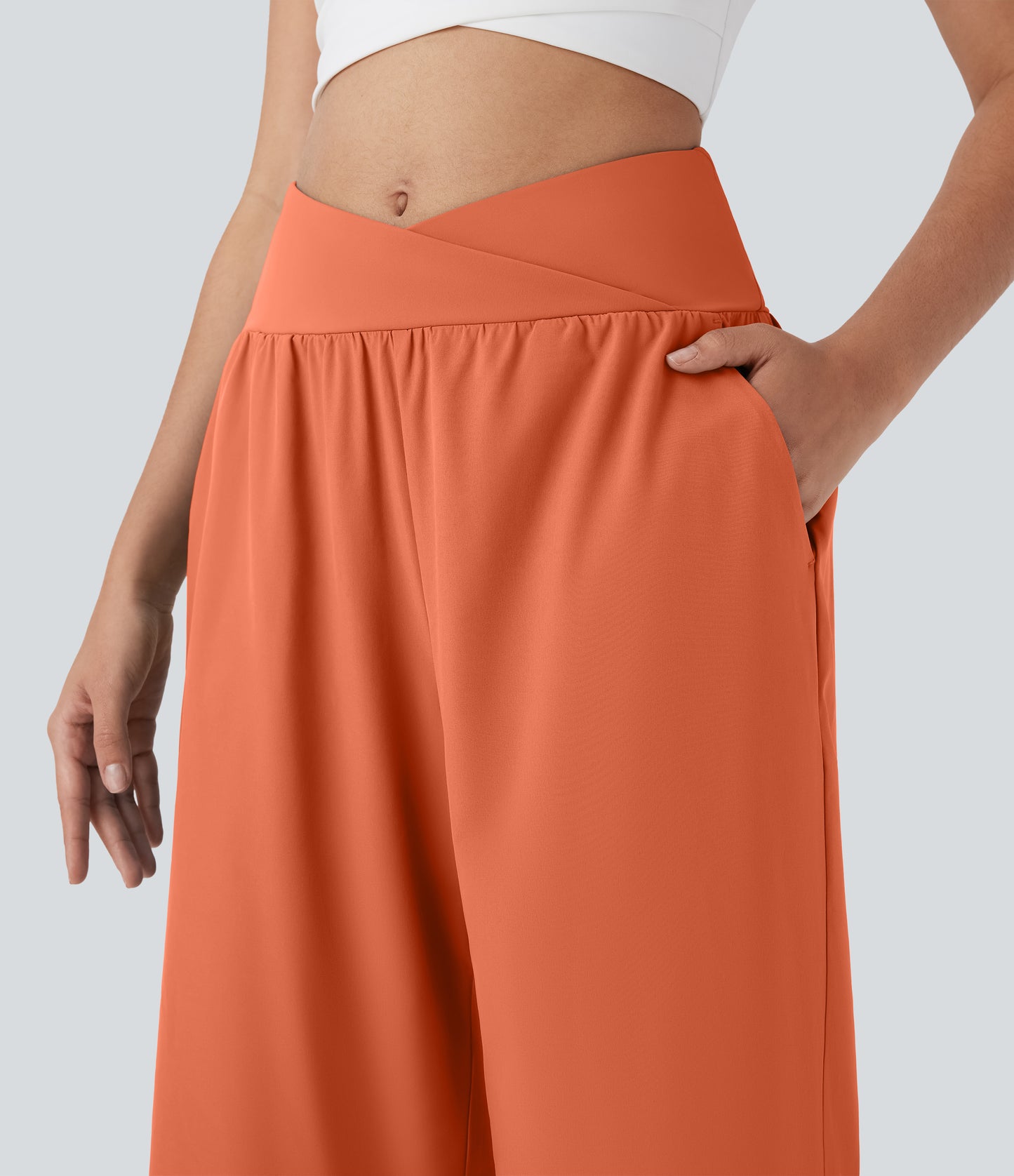 High Waisted Crossover Pocket Quick Dry Capri Pants