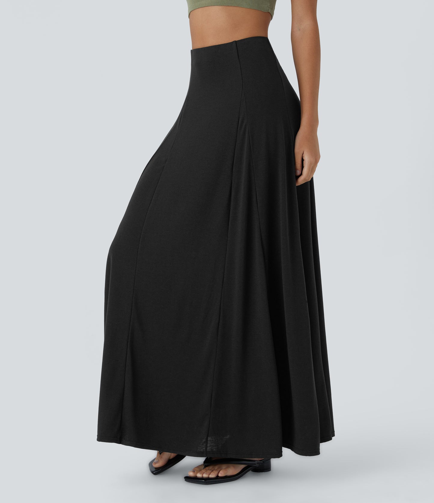 High Waisted Side Zipper Maxi Casual Flare Skirt