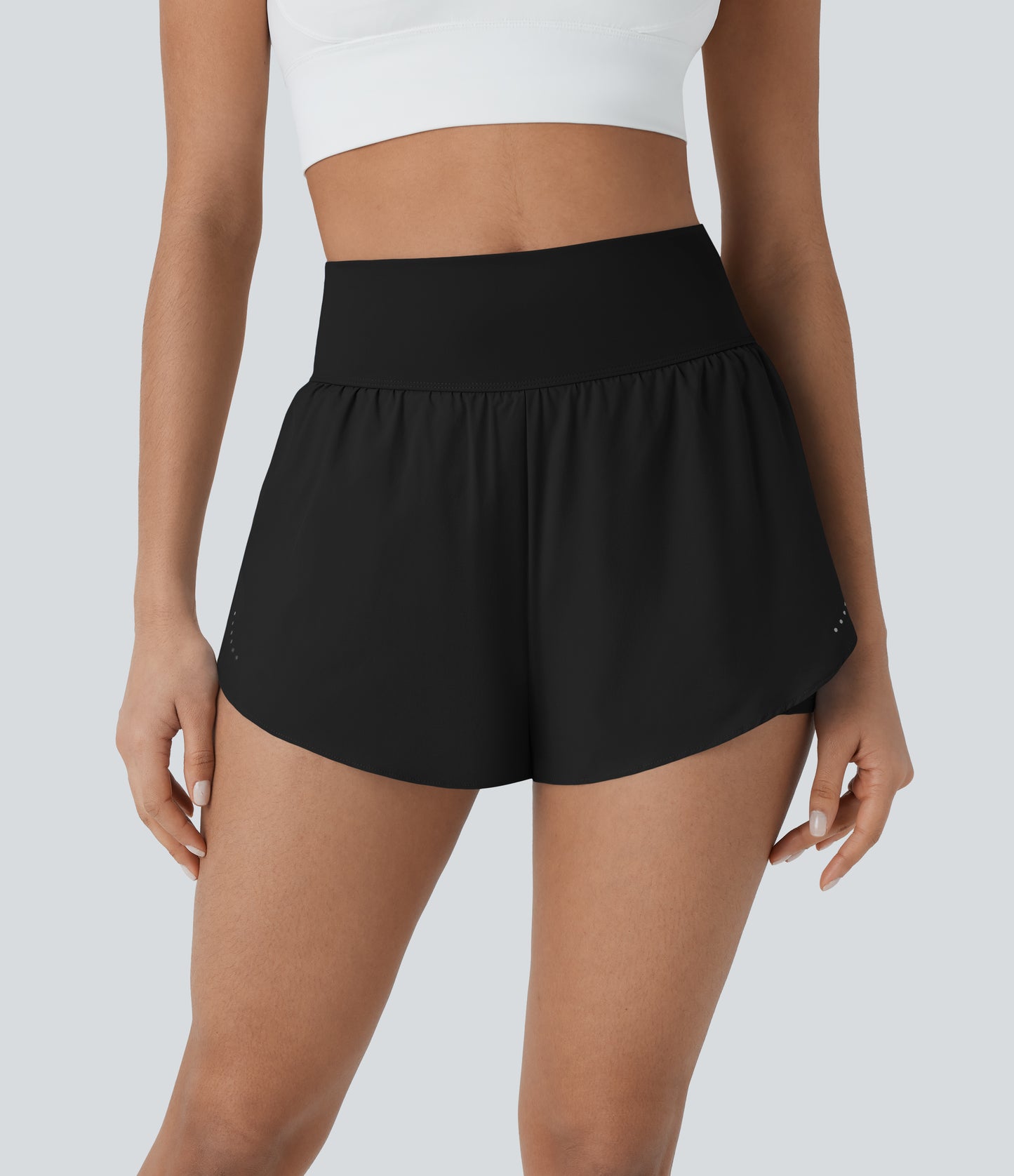 Short de course 2 en 1 à taille haute et points réfléchissants QuickDry, ourlet croisé, poches