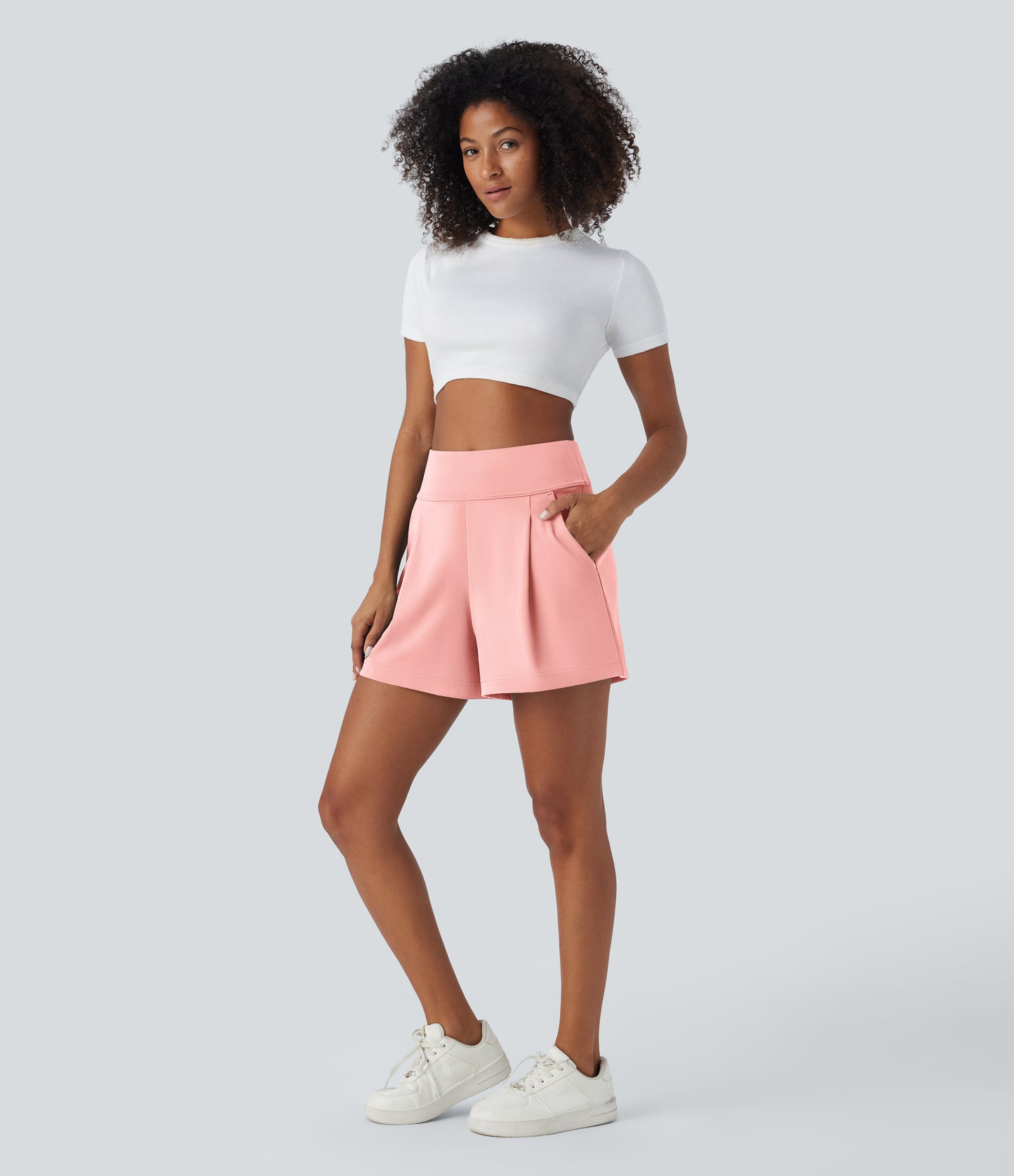 High Waisted Pocket Wide Leg Work Shorts
