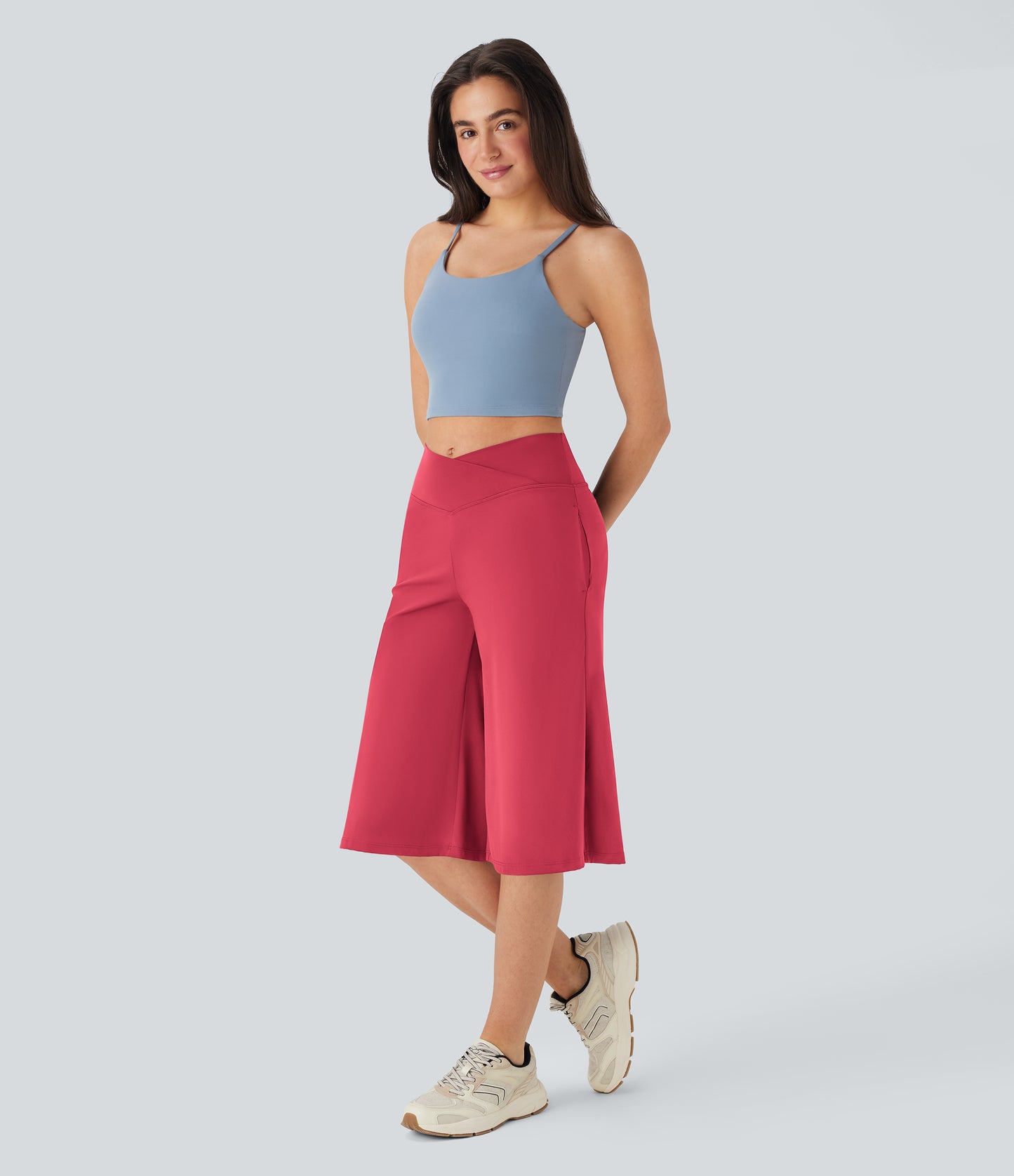 High Waisted Wide Leg Cool Touch Yoga Pedal Pusher Pants with Pockets
