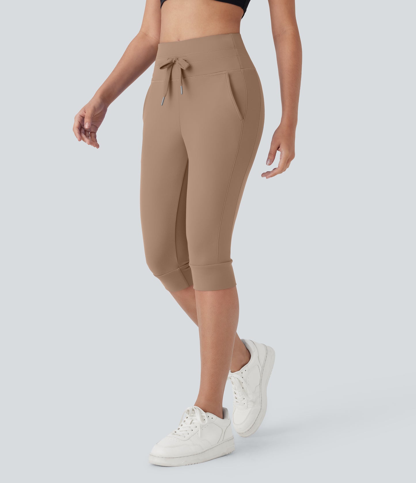 High Waisted Drawstring Pocket Yoga Pedal Pusher Joggers