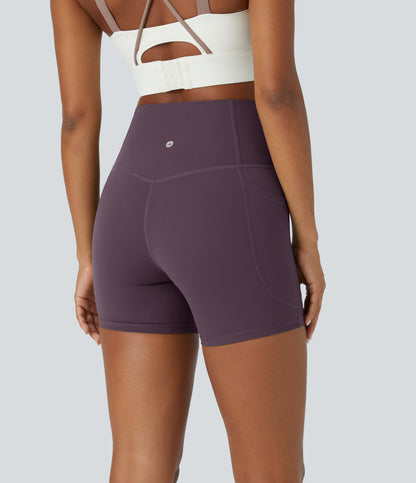 Høy midje magekontroll sidelommer formende treningsbiker shorts 12,5 cm