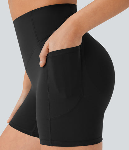 Høy midje, skrumpet rumpeløftende, magekontroll, formende sidelommer, treningsbiker-shorts 12,5 cm