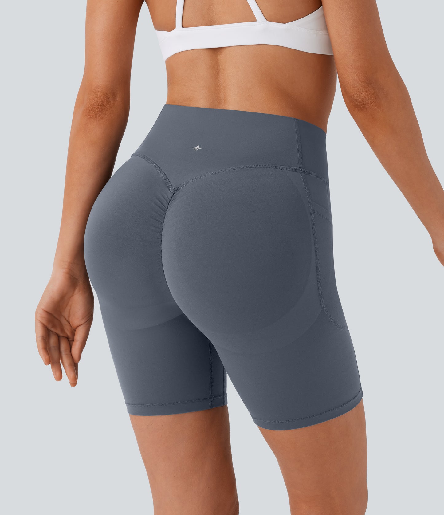 Høy midje, skrumpet rumpeløftende, magekontroll, formende treningsbiker-shorts med sidelommer, 18 cm