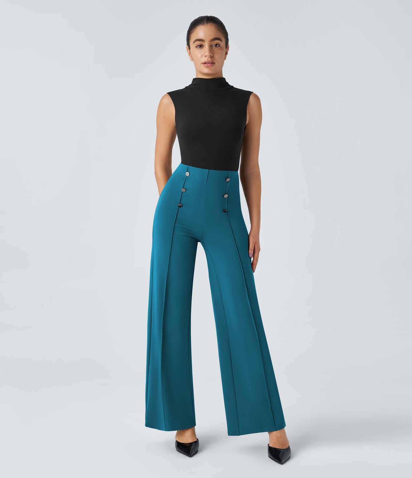 High Waisted Pocket Wide Leg Work Pants