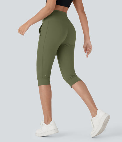 High Waisted Drawstring Pocket Yoga Pedal Pusher Joggers