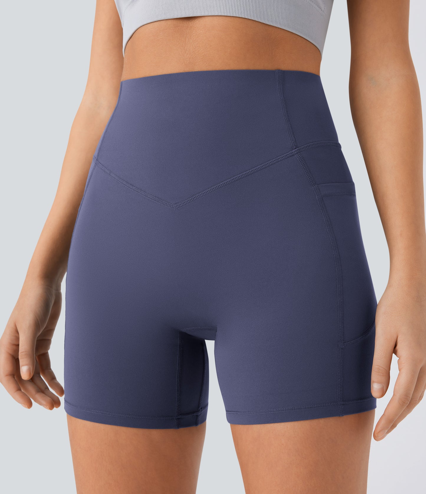 Høy midje, skrumpet rumpeløftende, magekontroll, formende sidelommer, treningsbiker-shorts 12,5 cm
