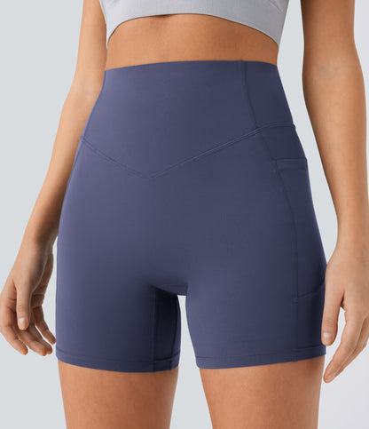 Høy midje, skrumpet rumpeløftende, magekontroll, formende sidelommer, treningsbiker-shorts 12,5 cm