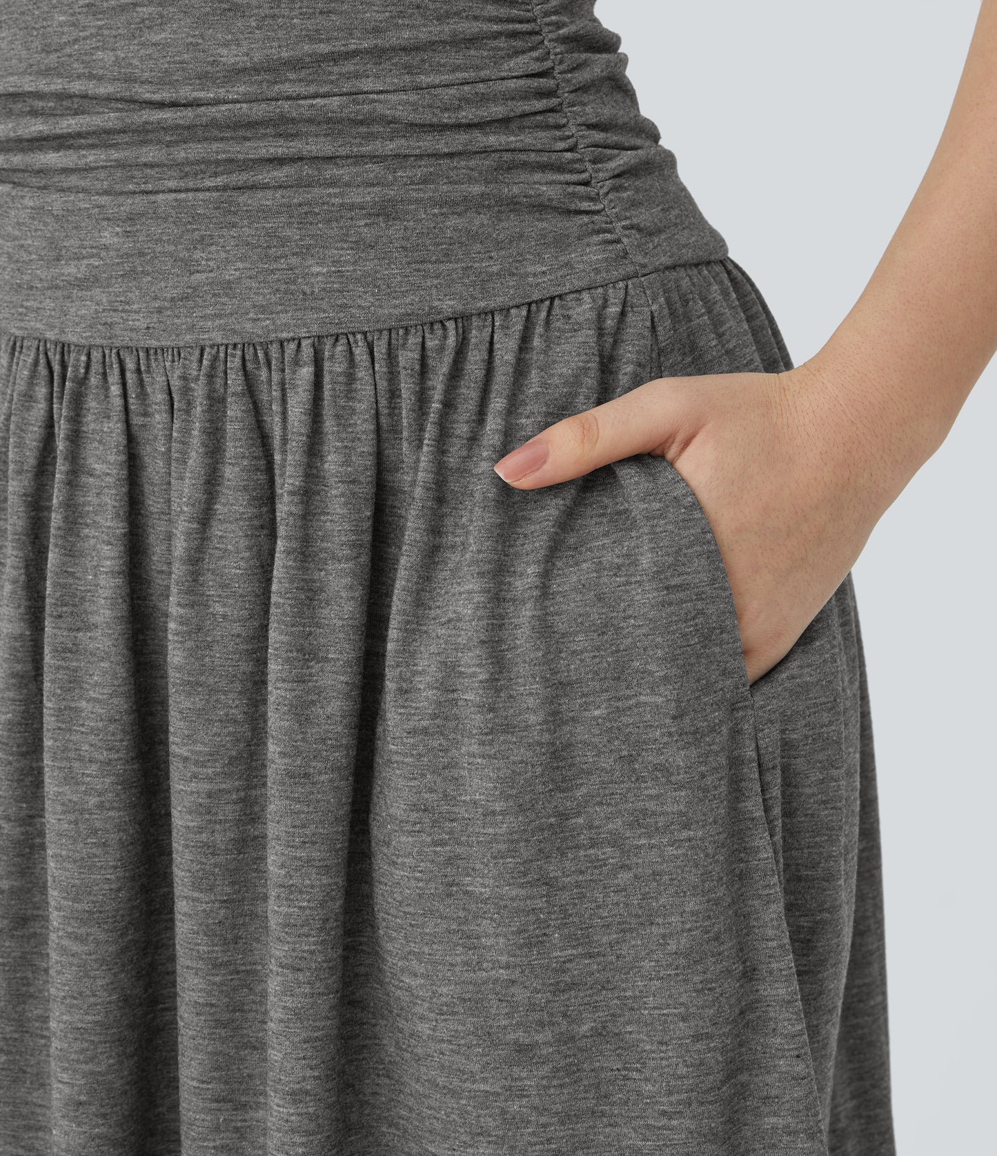 High Waisted Ruched Pocket Flowy Skirt