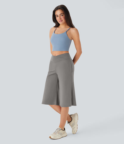 High Waisted Wide Leg Cool Touch Yoga Pedal Pusher Pants with Pockets