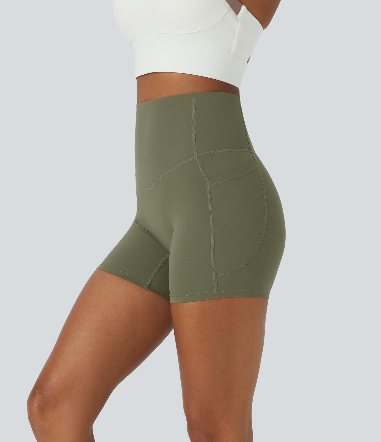 Høy midje magekontroll sidelommer formende treningsbiker shorts 12,5 cm