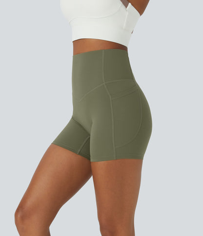 Høy midje magekontroll sidelommer formende treningsbiker shorts 12,5 cm