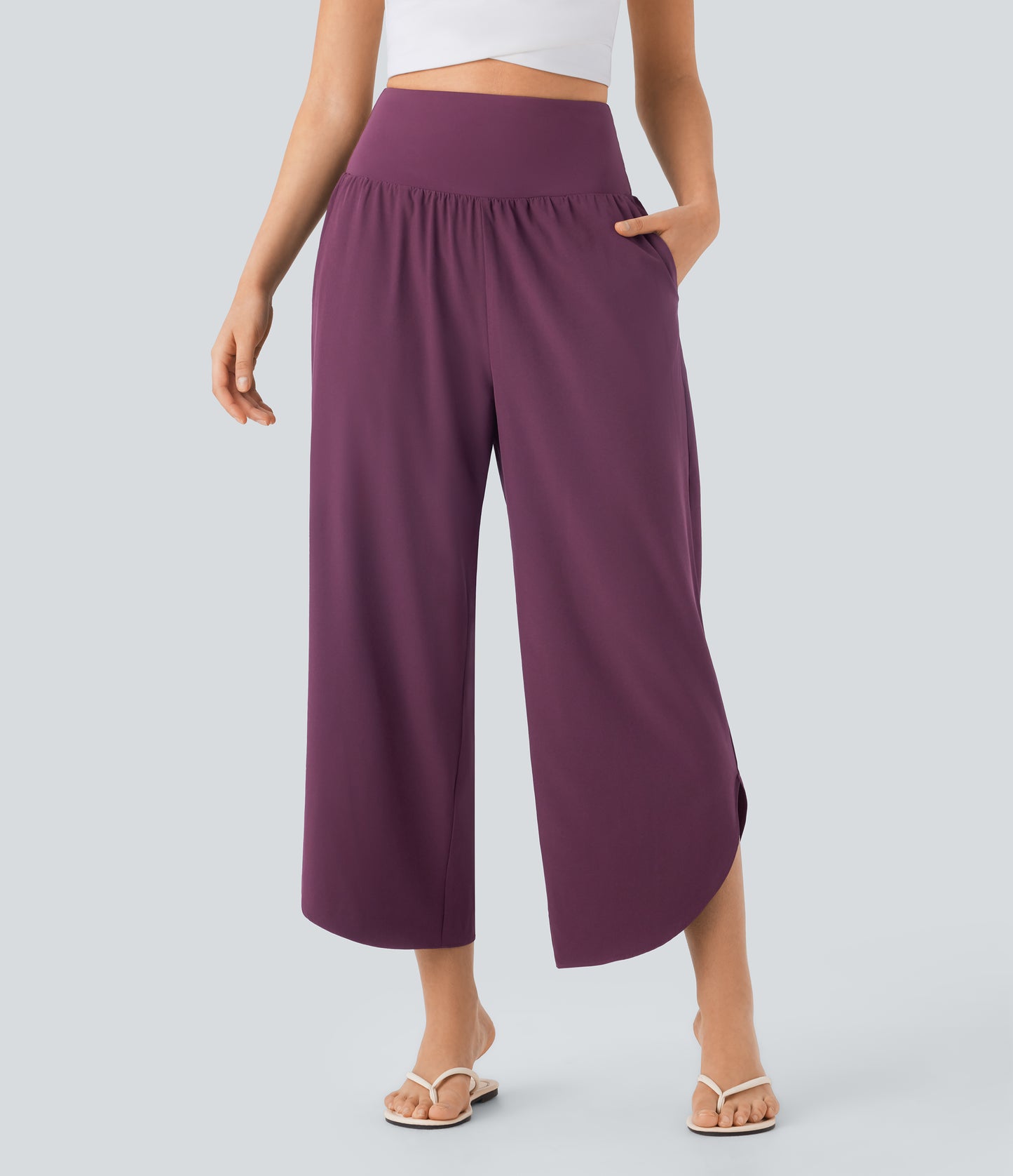 High Waisted Tummy Control Pocket Hem Quick Dry Pants
