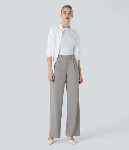 High Waisted Pocket Straight Leg Crepe Work Pants