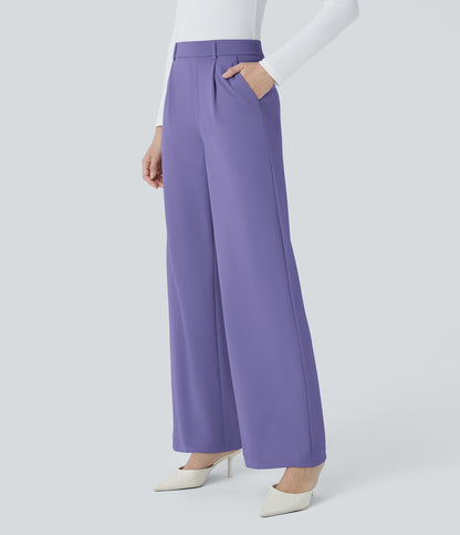 High Waisted Pocket Straight Leg Crepe Work Pants