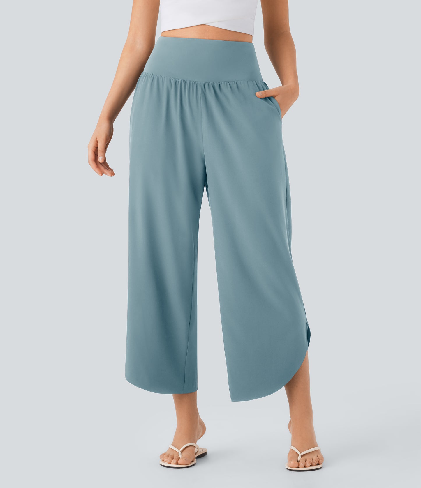 High Waisted Tummy Control Pocket Hem Quick Dry Pants