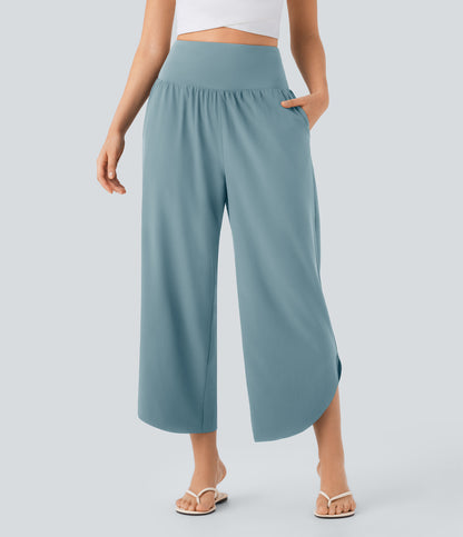 High Waisted Tummy Control Pocket Hem Quick Dry Pants