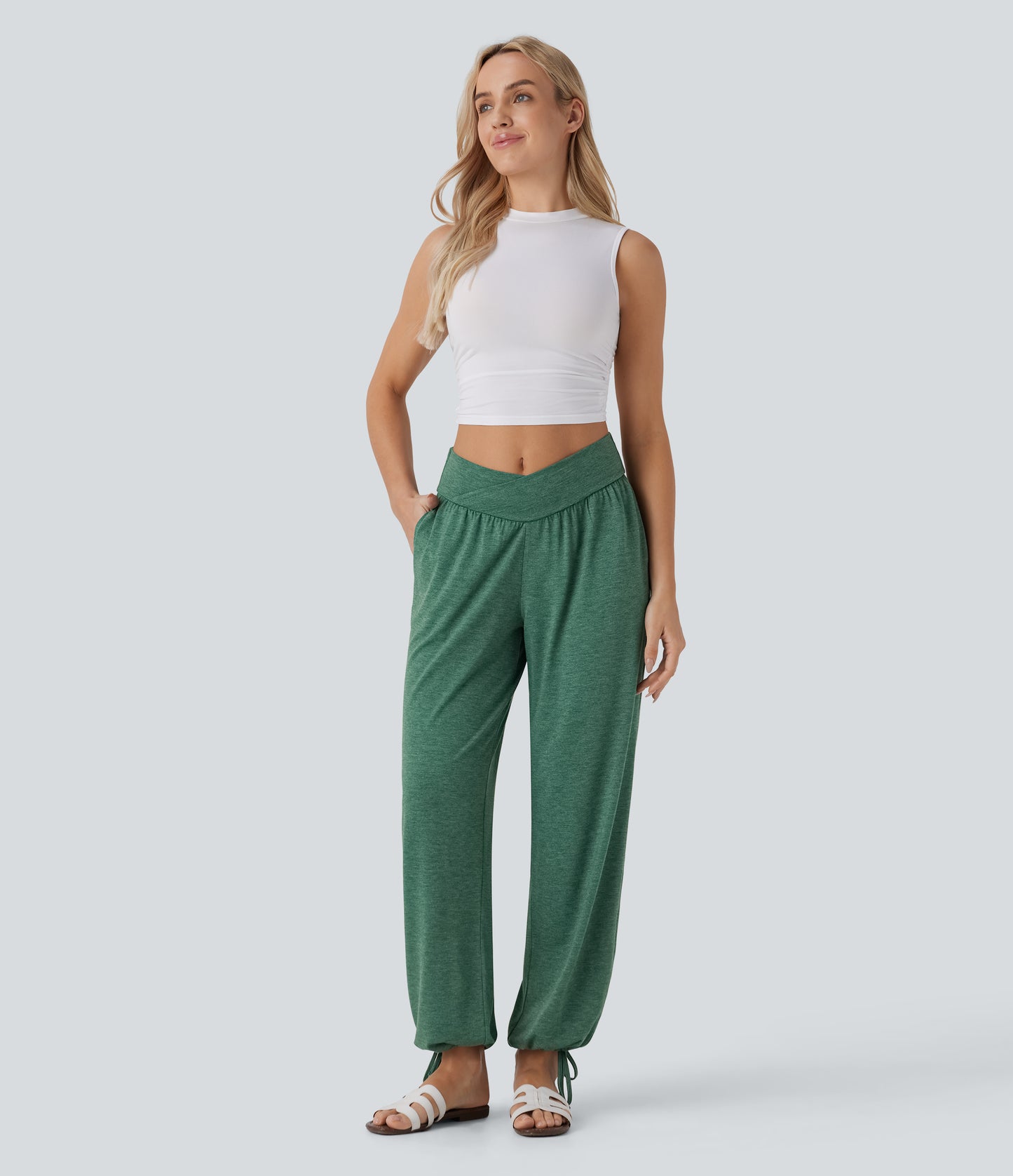 High Waisted Pocket Drawstring Casual Joggers