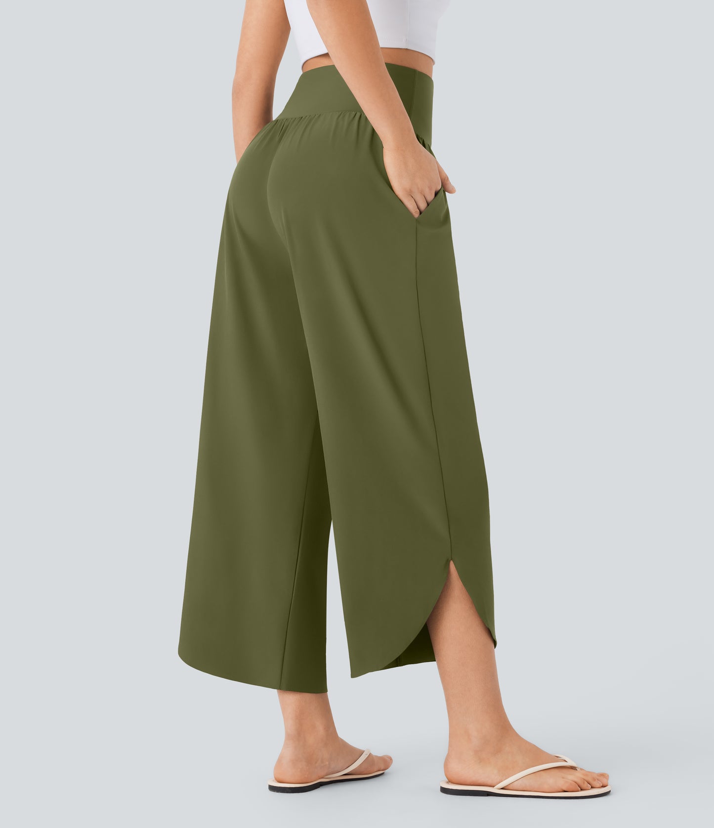 High Waisted Tummy Control Pocket Hem Quick Dry Pants